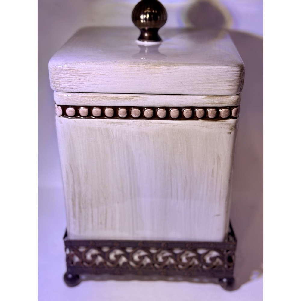 Godinger Beaded Canister Set of 2 Metal Scroll Stand Farmhouse - Picture 3 of 16